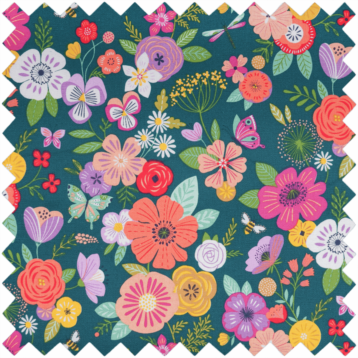 Teal Floral Garden Knitting Bag with Pin Case