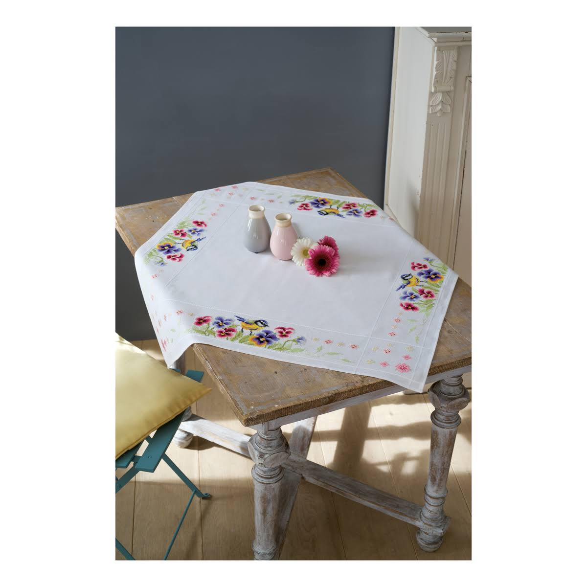 Vervaco Tablecloth with Bluetits and Violas