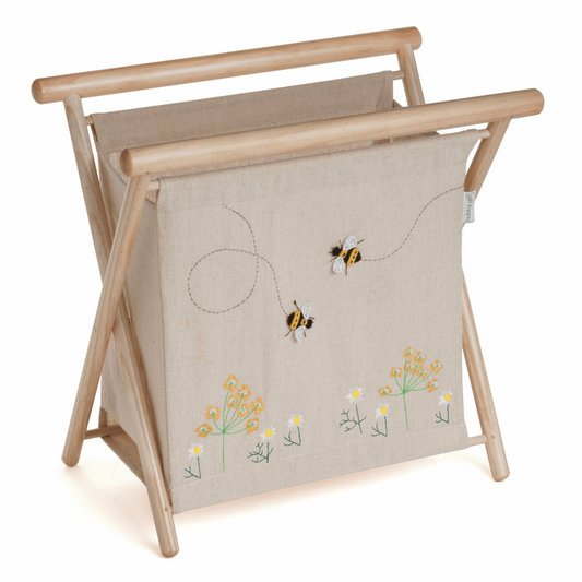 Collapsible Knitting and Sewing Storage Basket Appliqué Bee Design