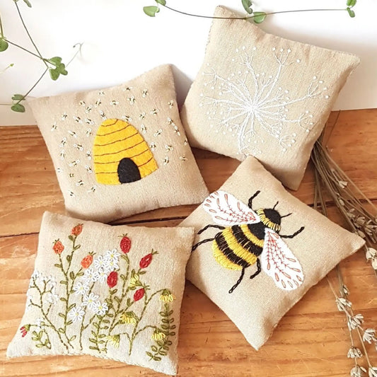 Linen Lavender Bags Embroidery Kit with Bee Design