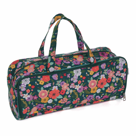 Teal Floral Garden Knitting Bag with Pin Case