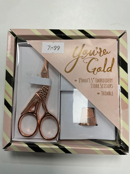 Rose Gold Stork Scissors and Thimble Set